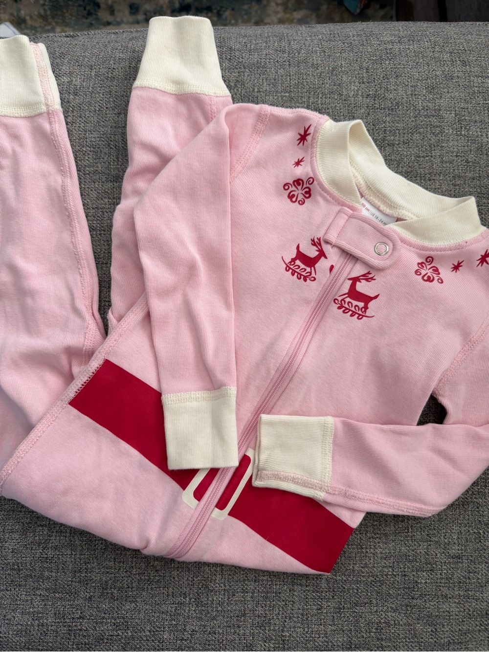 Hanna Andersson 18-24m Pink and Cream Reindeer One-Piece Bodysuit organic cotton